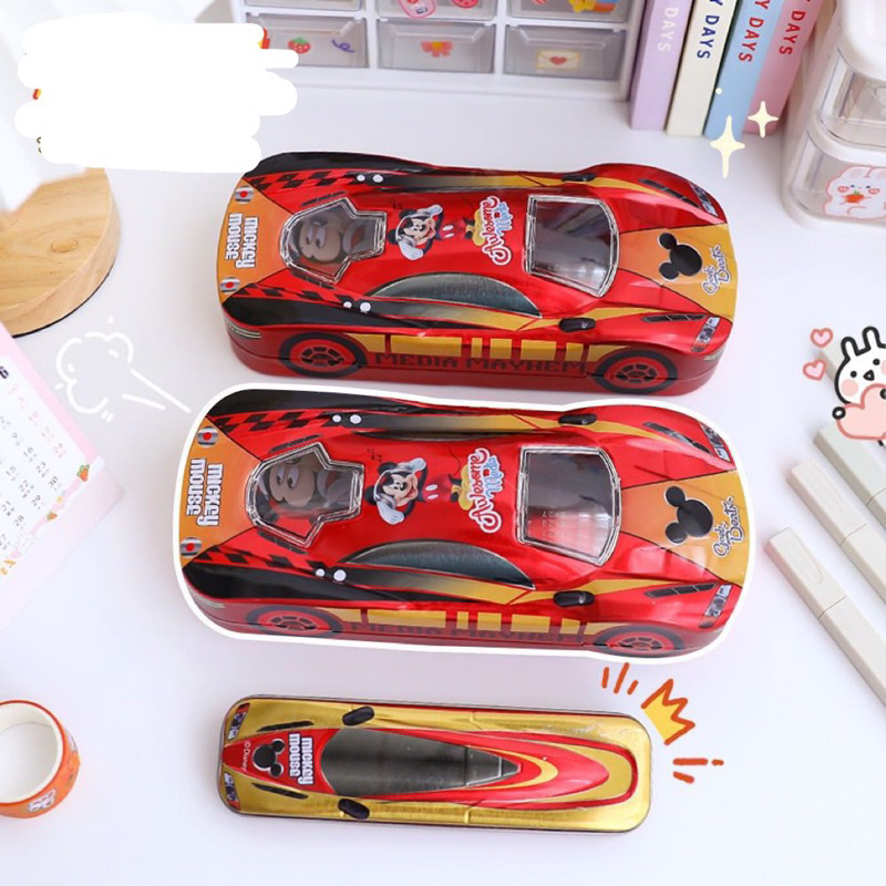 Hộp Bút Thiếc 2 Tầng Mẫu Xe Ô Tô Mickey Cho Bé Trai