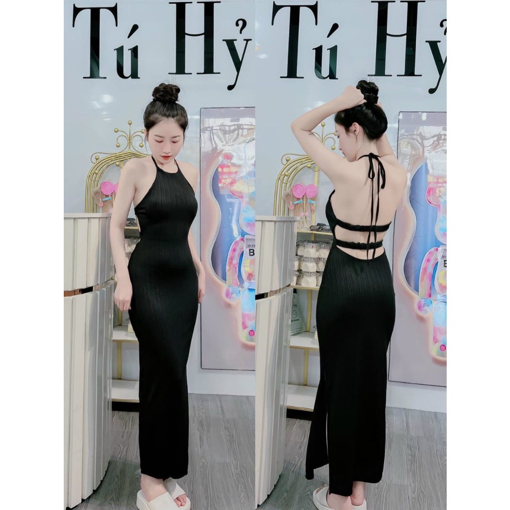 ĐẦM MAXI BODY CỔ YÉM CỘT DÂY HỞ LƯNG HAI DÂY CHUN NGANG XẺ TÀ SIÊU XINH