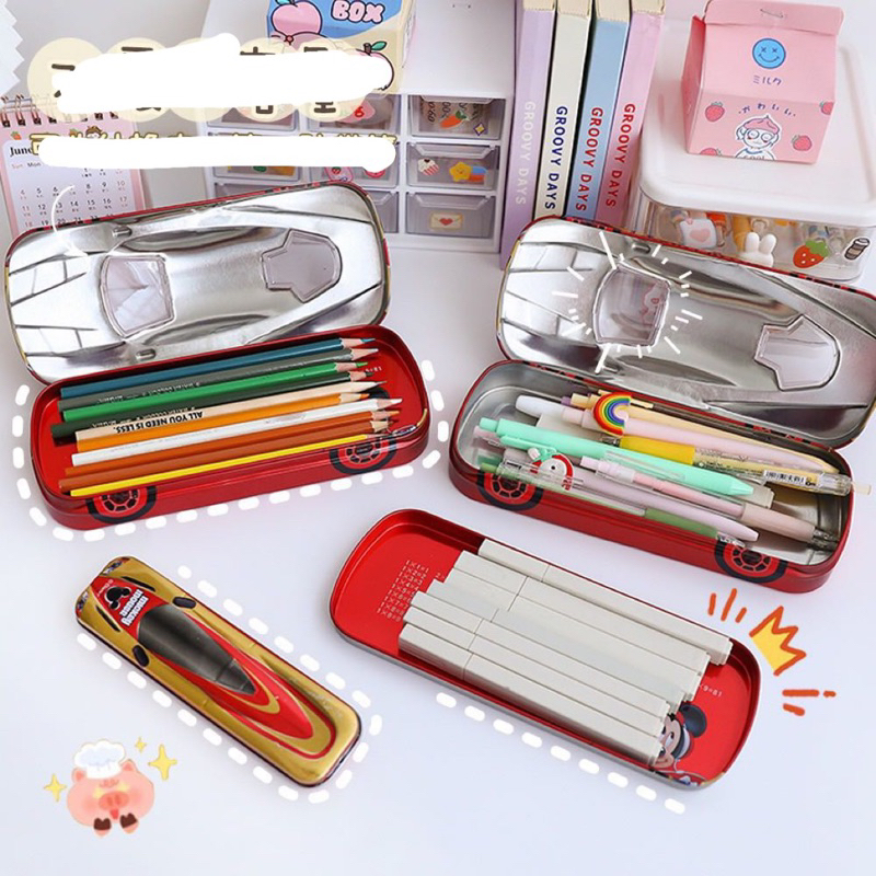 Hộp Bút Thiếc 2 Tầng Mẫu Xe Ô Tô Mickey Cho Bé Trai