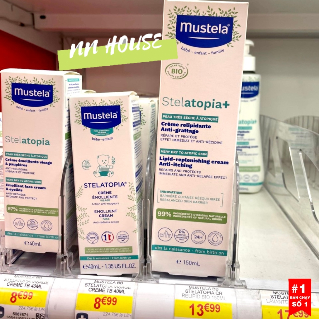 Kem dưỡng ẩm da mặt và body Mustela Stelatopia+ Cream cho da khô, da cơ địa kích ứng, chàm thể tạng,chàm sữa organic bio