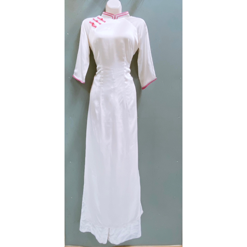 Áo dài trắng học sinh viền hồng