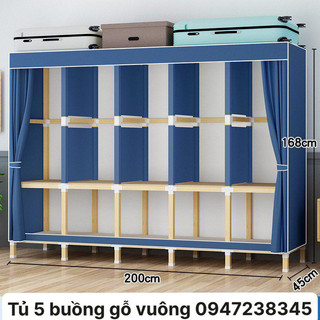 Tủ vải quần áo khung gỗ vuông 4buồng gỗ thông mỹ có vân vân đẹp sáng khung gỗ 22mm bảo hành chính hãng 36 tháng.