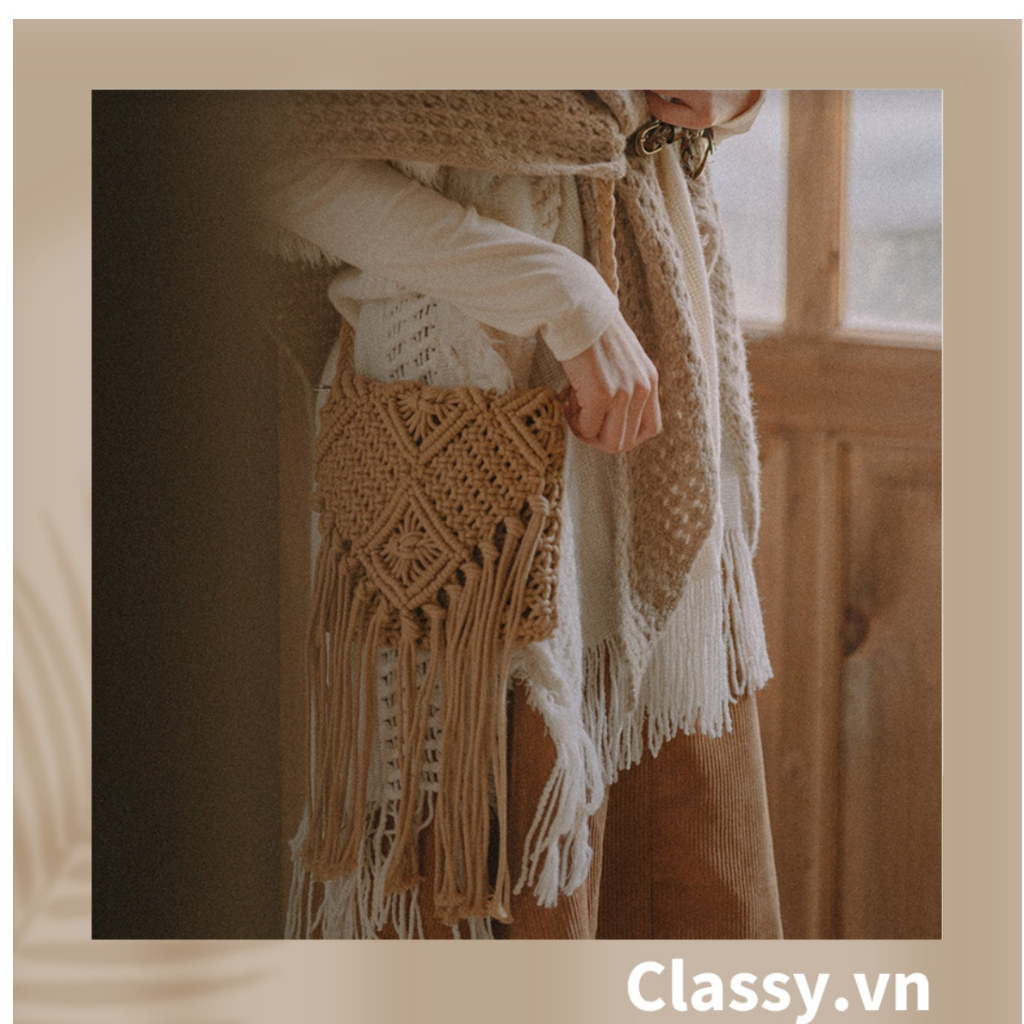 Túi dệt cotton thiết kế tua rua phong cách vintage dành cho nữ Classy T1122