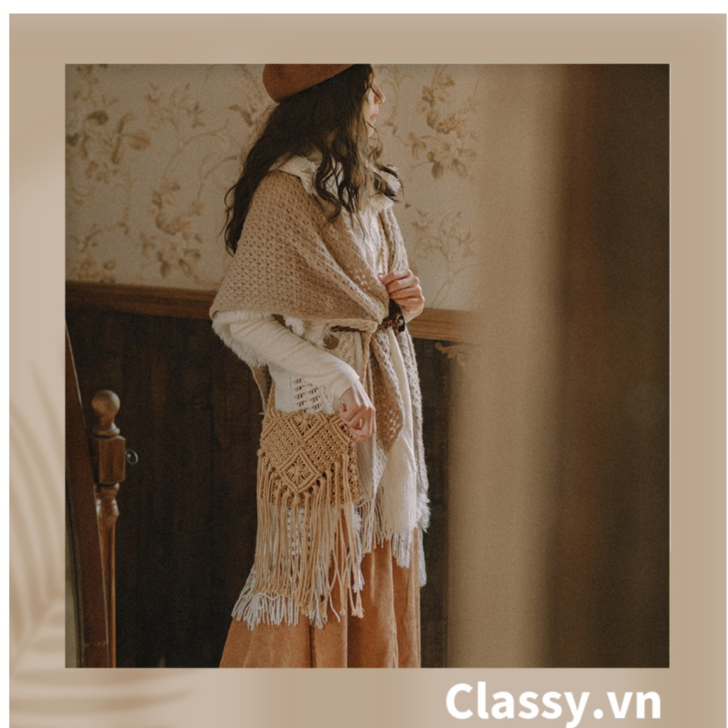 Túi dệt cotton thiết kế tua rua phong cách vintage dành cho nữ Classy T1122