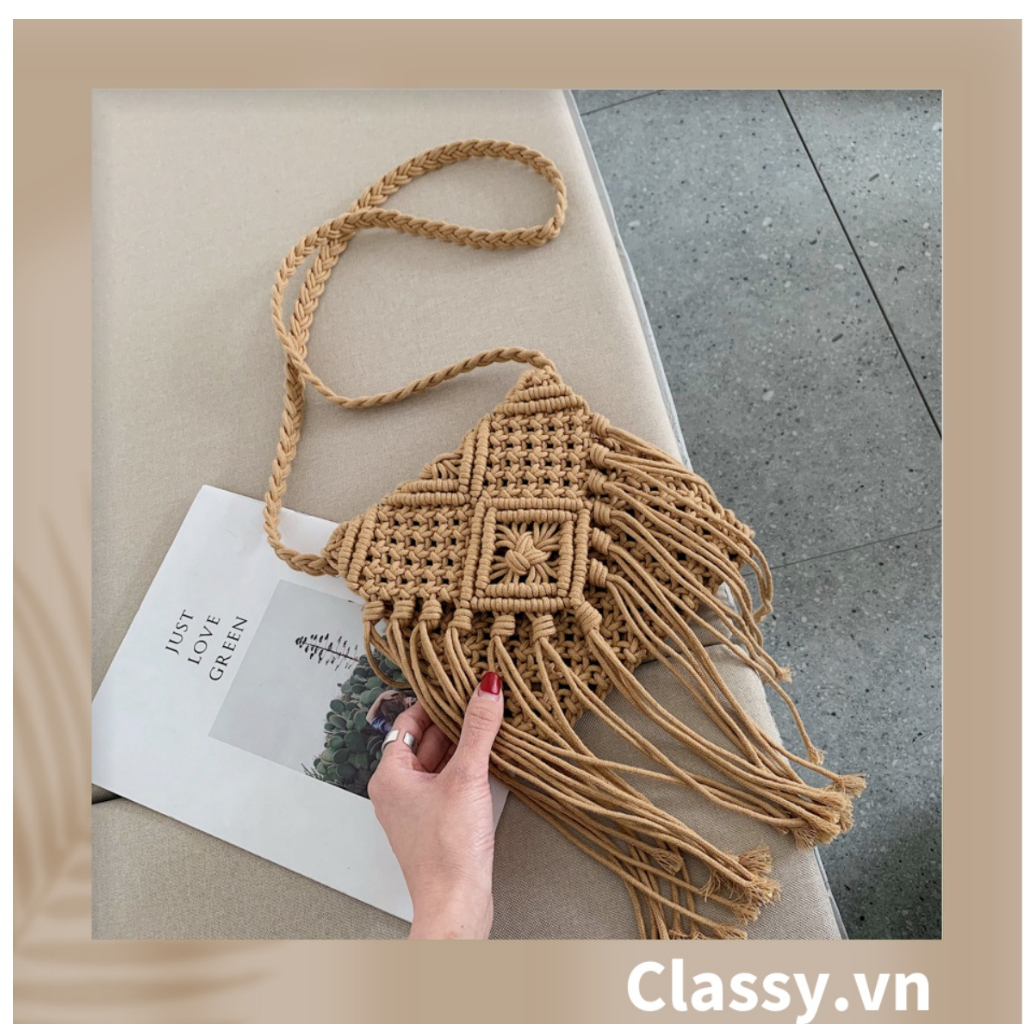 Túi dệt cotton thiết kế tua rua phong cách vintage dành cho nữ Classy T1122