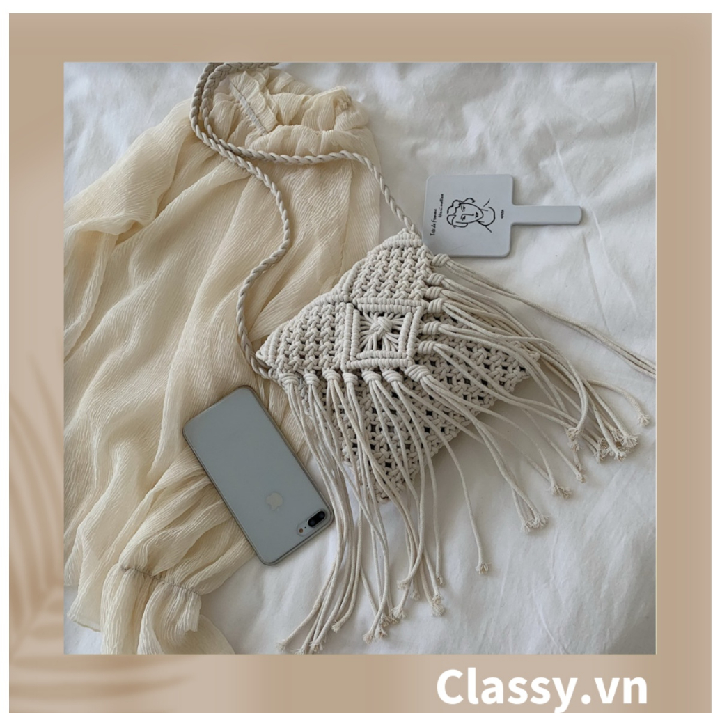 Túi dệt cotton thiết kế tua rua phong cách vintage dành cho nữ Classy T1122