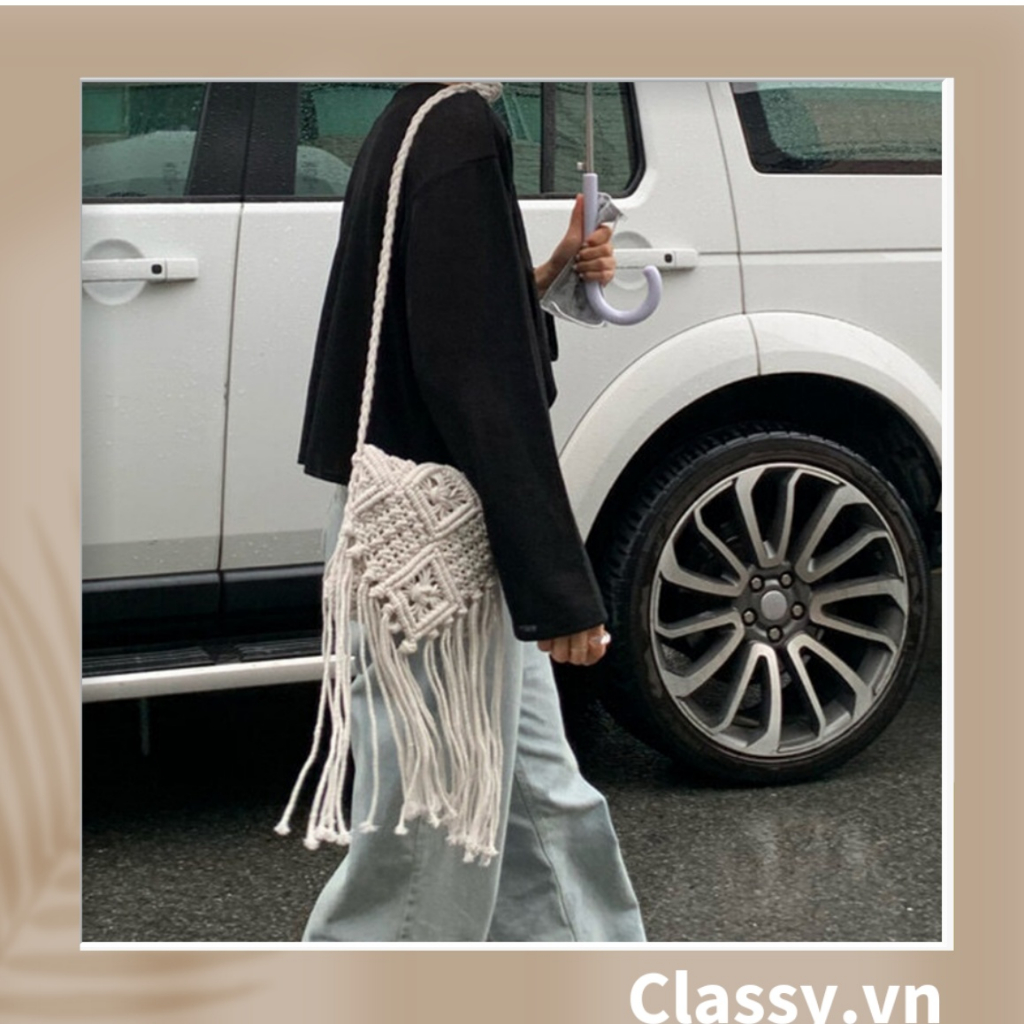 Túi dệt cotton thiết kế tua rua phong cách vintage dành cho nữ Classy T1122