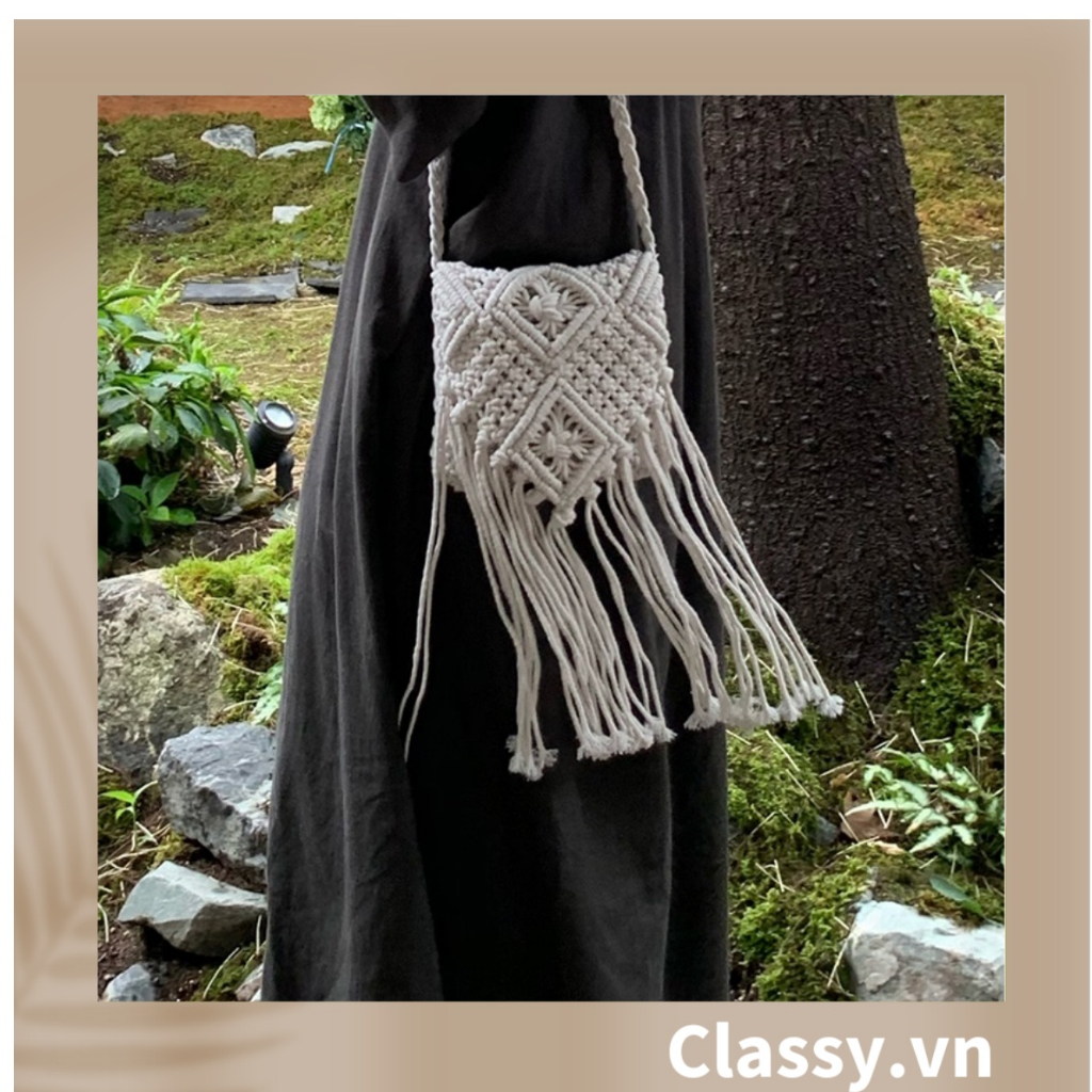 Túi dệt cotton thiết kế tua rua phong cách vintage dành cho nữ Classy T1122