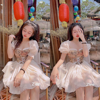 Váy maxi tơ phối gấm cup ngực - V019