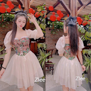 Váy maxi tơ phối gấm cup ngực - V019
