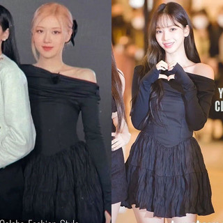 [SẴN SIZE M] Đầm đen trễ vai giống Rosé blackpink & Karina aespa