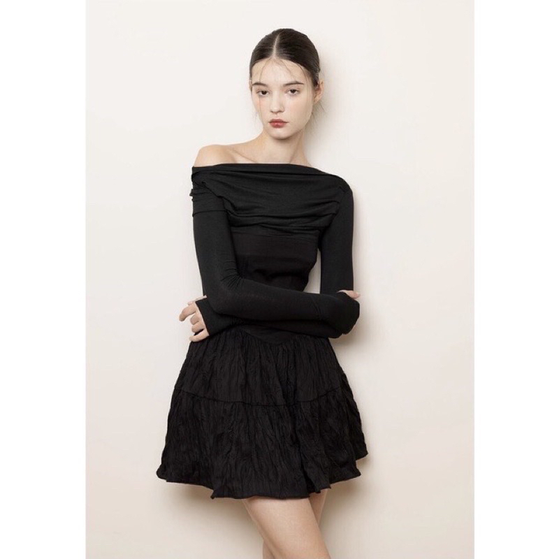 Đầm đen trễ vai giống Rosé blackpink & Karina aespa