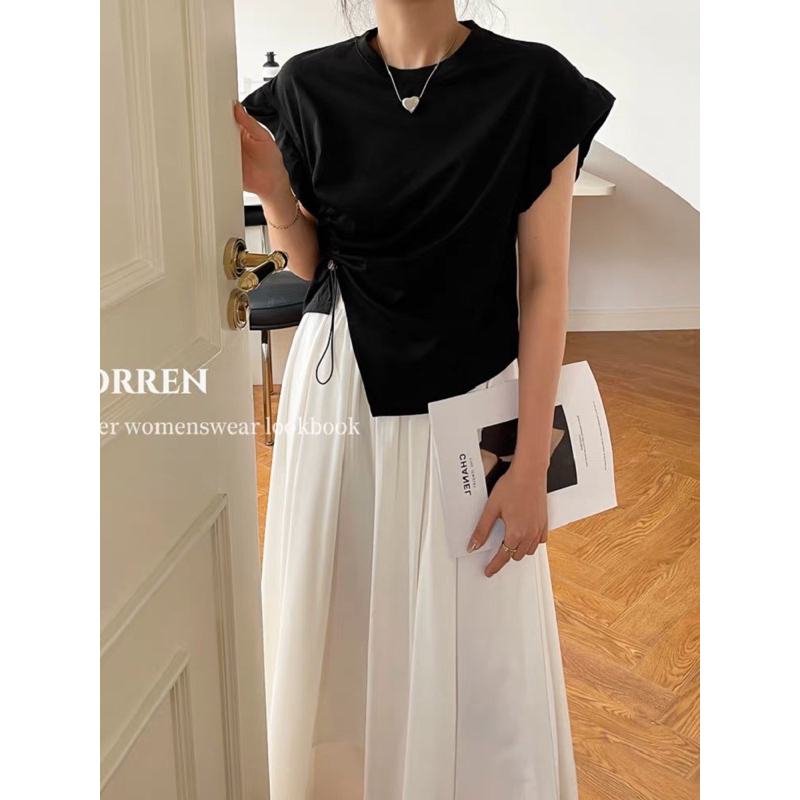 Áo thun cánh tiên tay viền bèo rút dây chéo, Lipeo.store