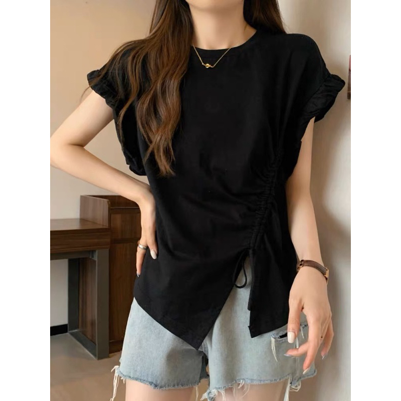 Áo thun cánh tiên tay viền bèo rút dây chéo, Lipeo.store