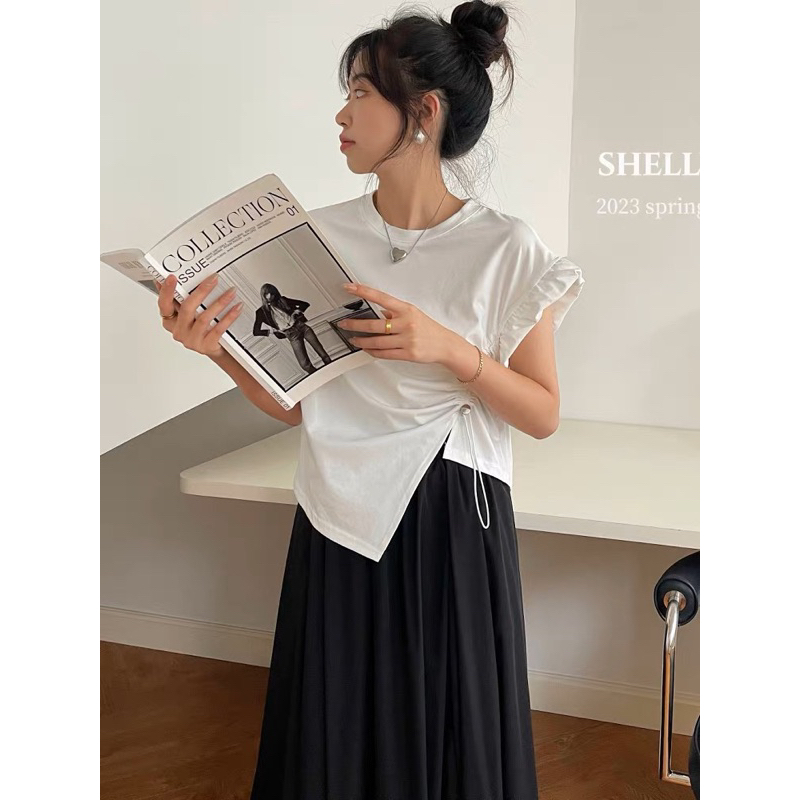 Áo thun cánh tiên tay viền bèo rút dây chéo, Lipeo.store