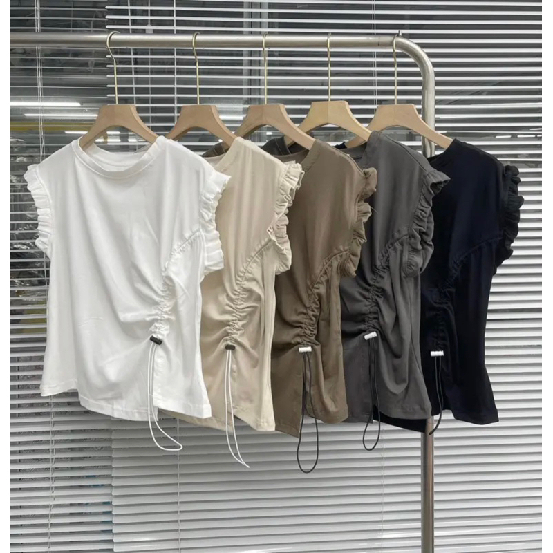 Áo thun cánh tiên tay viền bèo rút dây chéo, Lipeo.store