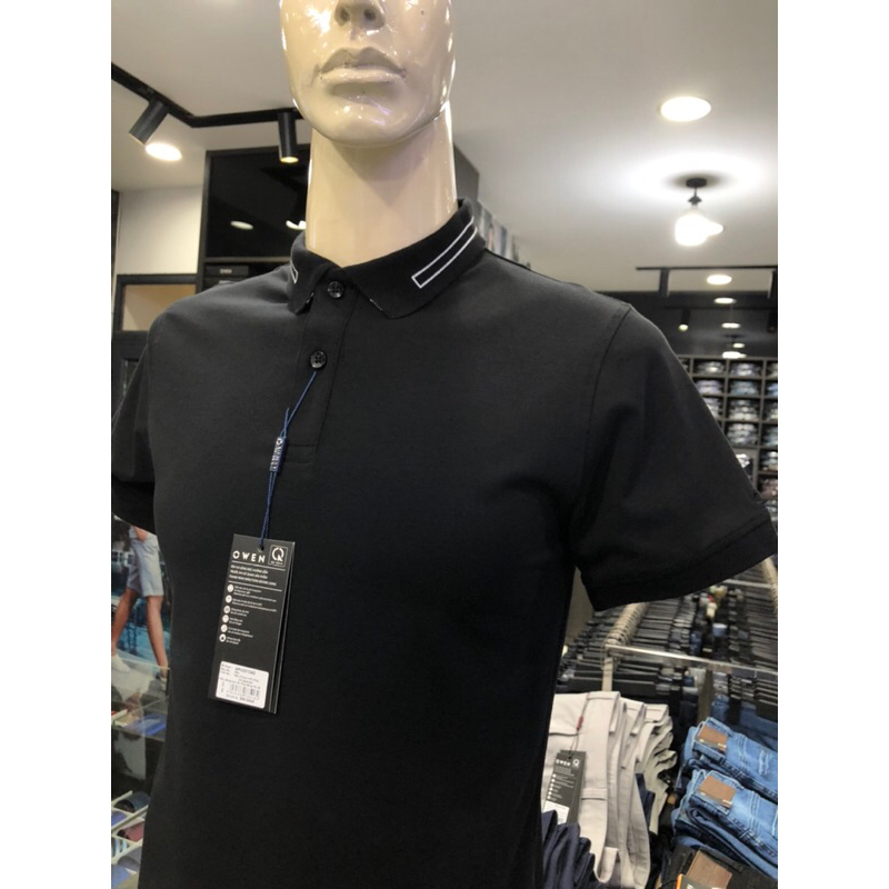 Áo polo owen màu đen body fit vải cotton APV231342