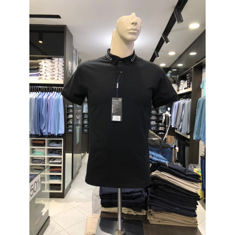 Áo polo owen màu đen body fit vải cotton APV231342