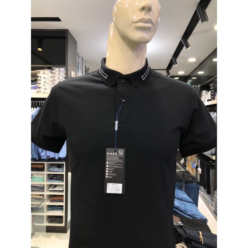 Áo polo owen màu đen body fit vải cotton APV231342