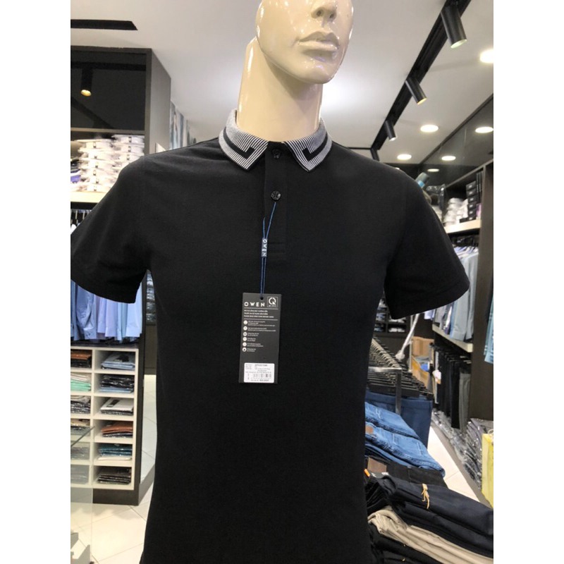 Áo polo owen màu đen body fit vải cotton APV231344