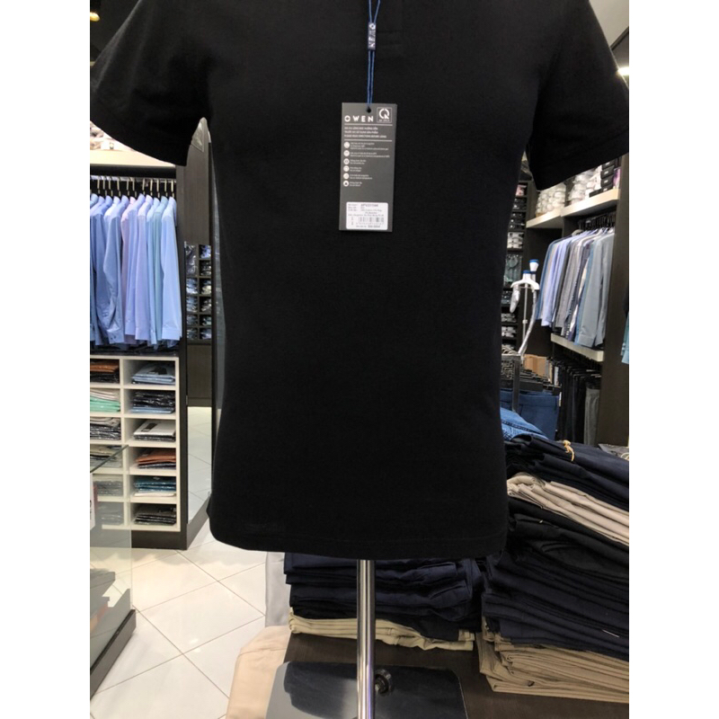 Áo polo owen màu đen body fit vải cotton APV231344