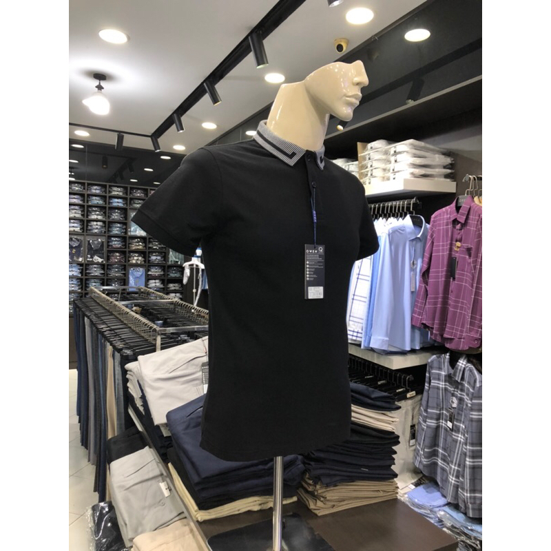 Áo polo owen màu đen body fit vải cotton APV231344