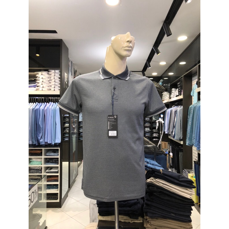 Áo polo owen màu ghi kẻ ngang body fit APT231215