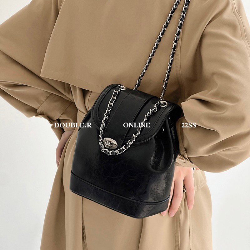 Ba Lô Da Mini Phối Dây Xích Thời Trang Hàn Quốc Cho Nữ, Túi Đeo Vai Thời Trang Cá Tính