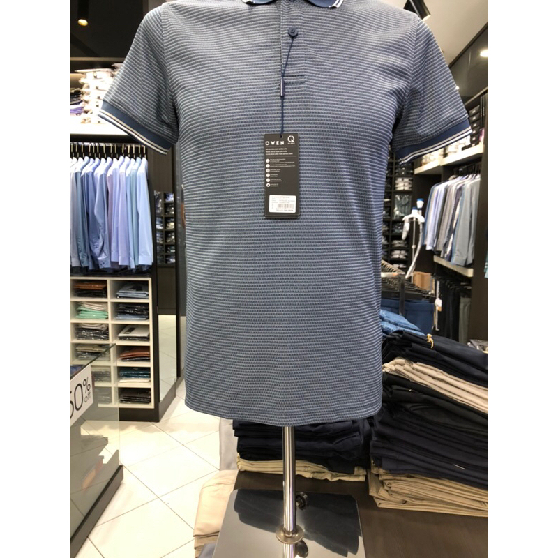 Áo polo owen màu navy họa tiết body fit APT231216