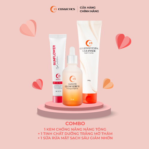 Combo Sữa Rửa Mặt Sạch Sâu, Tinh Chất Dưỡng Trắng Da Serum và Kem Chống Nắng Nâng Tone C13 Cosmetics 230ml