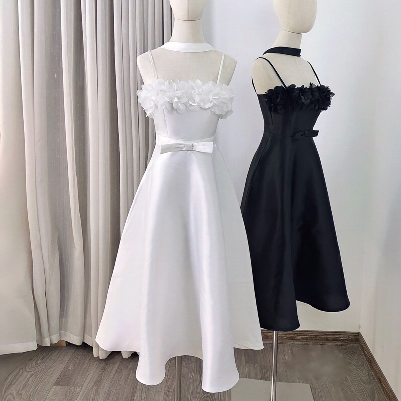 Váy 2 dây dáng dài tapta cánh hoa nơ eo