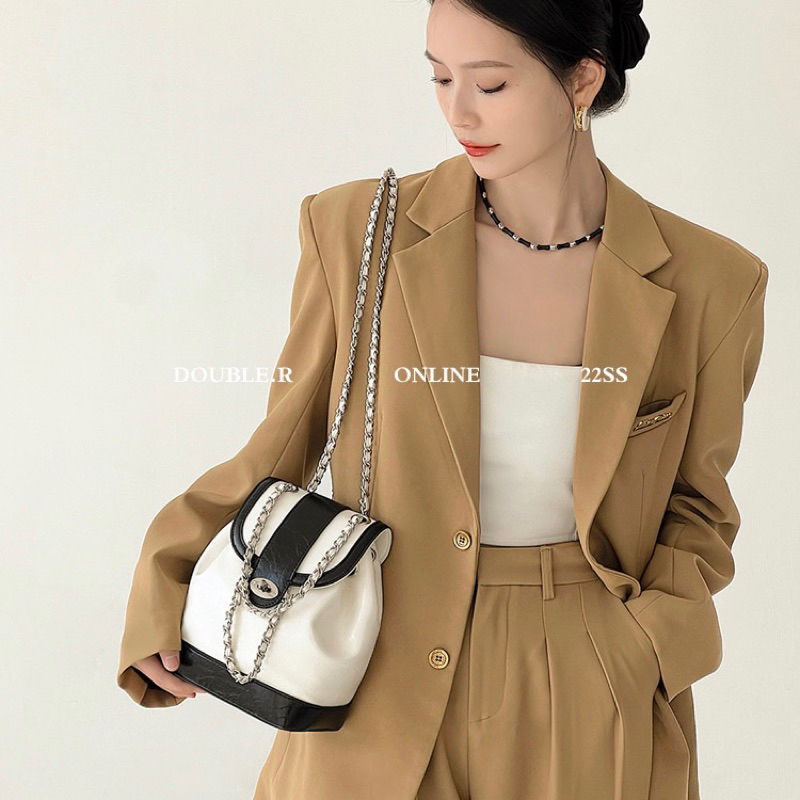 Ba Lô Da Mini Phối Dây Xích Thời Trang Hàn Quốc Cho Nữ, Túi Đeo Vai Thời Trang Cá Tính