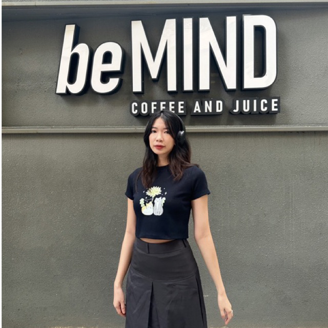 Áo thun croptop nữ CROPTOP MINICAT local brand Patie.club cổ tròn bo gân co giãn, đứng form, in bé mèo cute