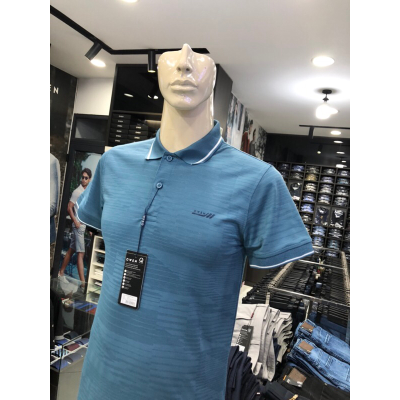 Áo polo owen màu xanh họa tiết body fit APT231212