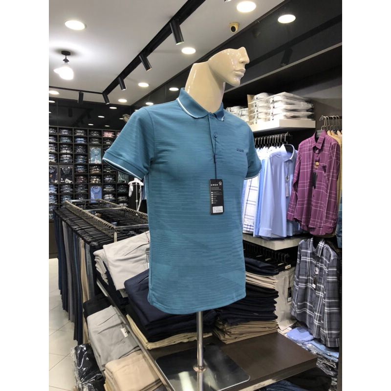 Áo polo owen màu xanh họa tiết body fit APT231212