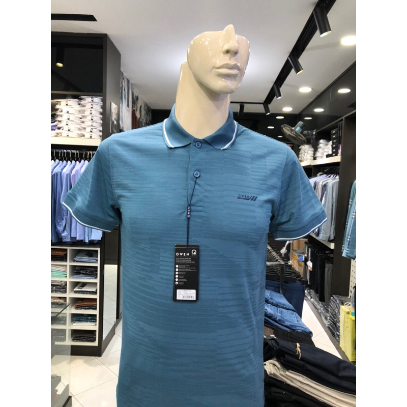 Áo polo owen màu xanh họa tiết body fit APT231212