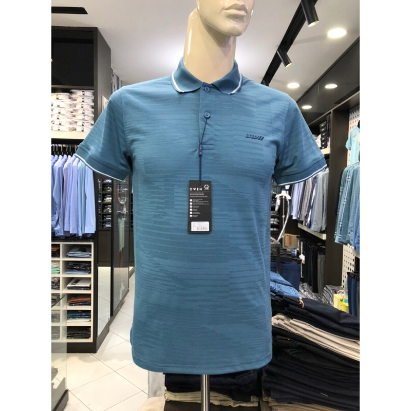 Áo polo owen màu xanh họa tiết body fit APT231212