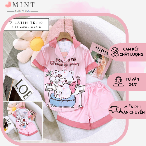 Bộ Đồ Ngủ Pijama Mặc Nhà Chất Liệu Mát Mịn Mặc Hè Cho Nữ Dễ Thương Trẻ Trung Freesize 40 -58kg