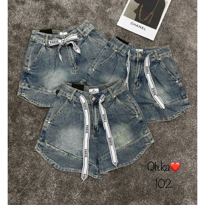 Quần sooc jeans dây rút chữ P hàng QCL1
