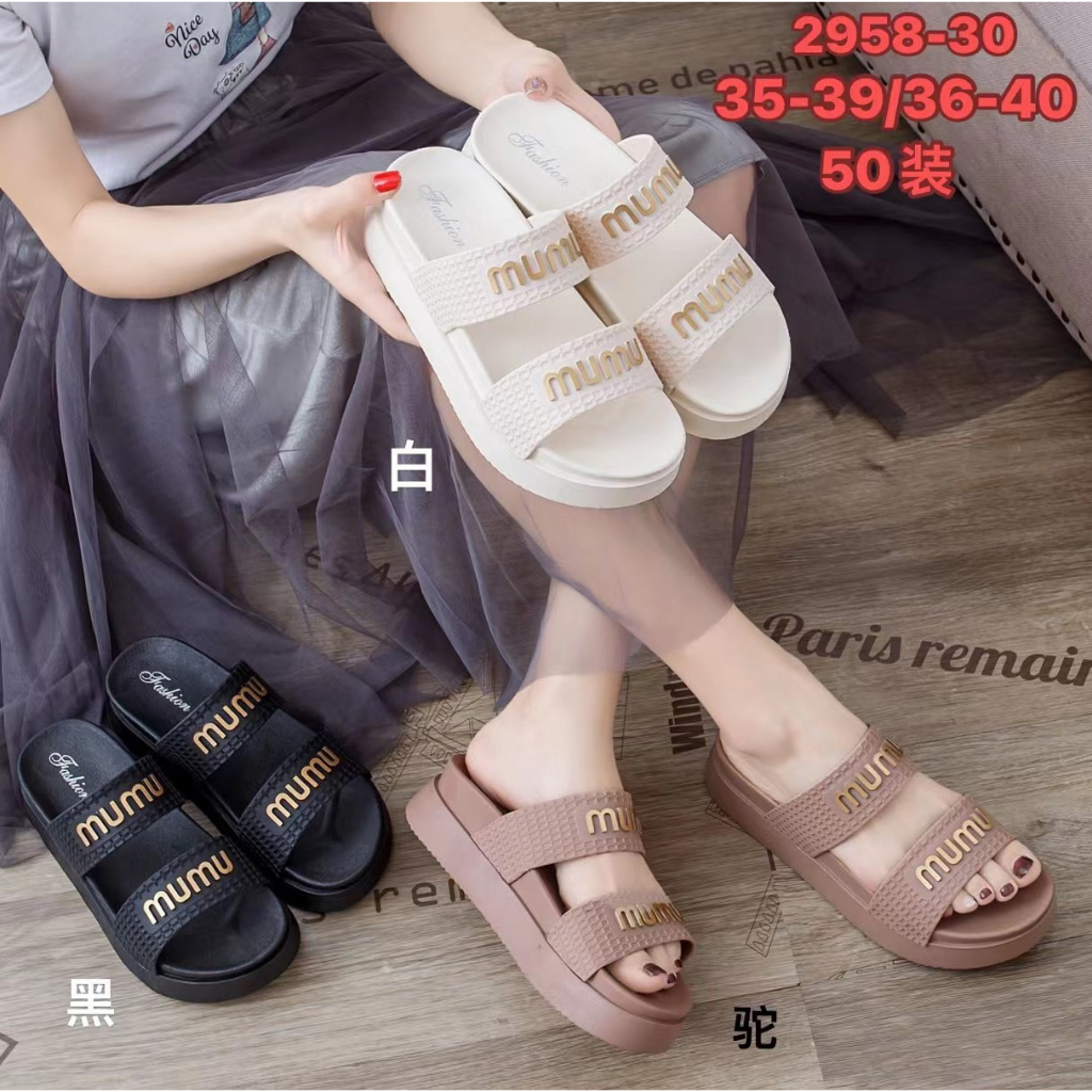 Dép quai hậu - dép sandal nữ in chữ MUMU nổi cao 5cm loại 1 cao cấp đế cao su đúc nguyên khối