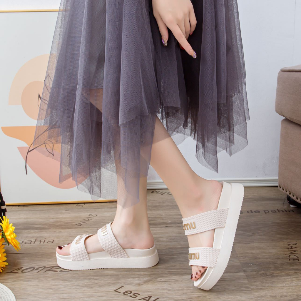 Dép quai hậu - dép sandal nữ in chữ MUMU nổi cao 5cm loại 1 cao cấp đế cao su đúc nguyên khối