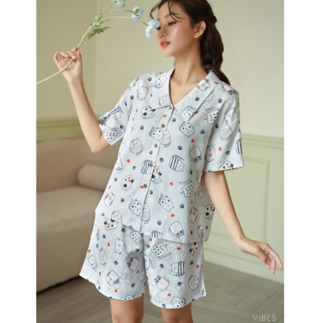 VIBES Đồ bộ Pijama ngắn Lụa Gấm cao cấp Naomi Py Set