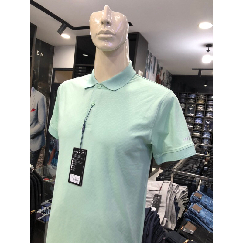 Áo polo owen màu xanh lá họa tiết body fit APT231214