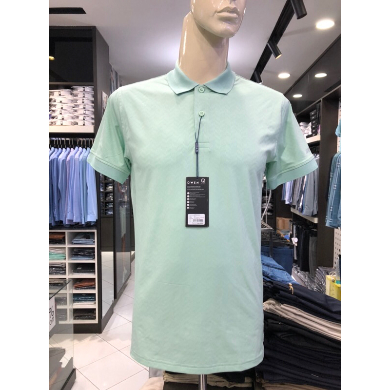 Áo polo owen màu xanh lá họa tiết body fit APT231214