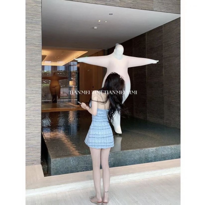 Đầm Yếm Dạ Hở Lưng Cổ Đính Ngọc tỉ Mỉ Hàng Cao Cấp
