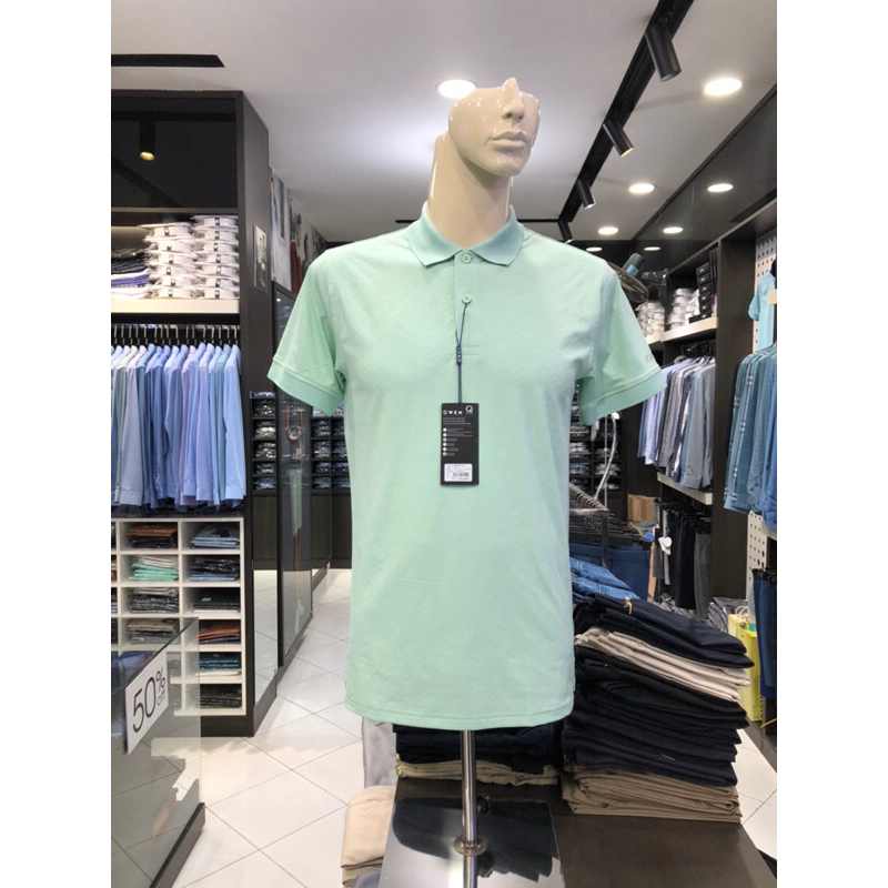 Áo polo owen màu xanh lá họa tiết body fit APT231214