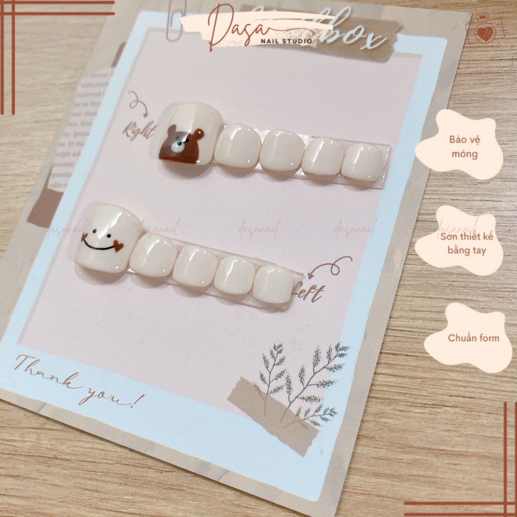 Móng chân giả NGẮN màu trắng nail box chân GIÁ RẺ đẹp đơn giản thích hợp đi chơi chụp ảnh tặng keo dán móng