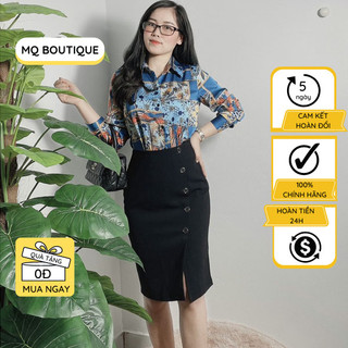 Chân váy bút chì dáng dài ly lệch 5 khuy cao cấp công sở nữ, chân váy thiết kế MQ BOUTIQUE