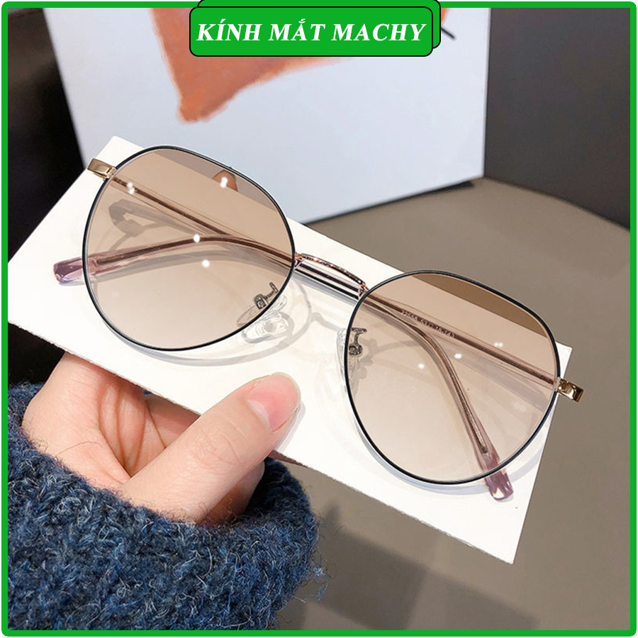 Kính đổi màu MACHY C1 kính cận có độ gọng kính cận nữ nam kim loại mắt kính tròn thời trang chống ánh sáng xanh