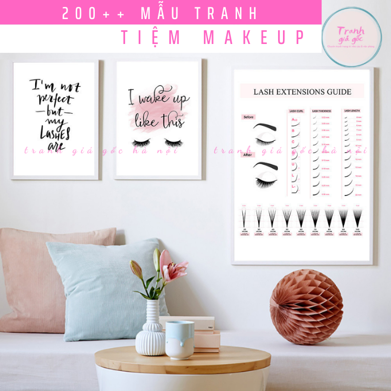 Tranh decor beauty salon bàn trang điểm chất canvas gồm khung composite và đinh treo chắc chắn đủ size